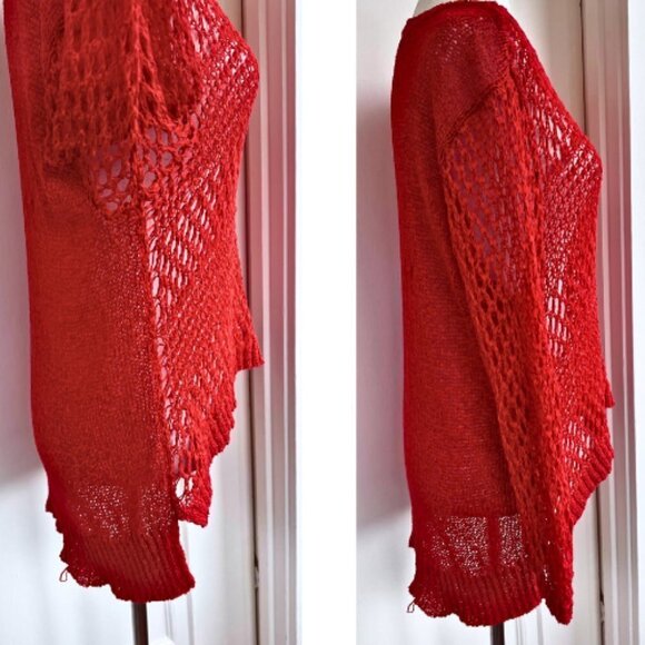 CHRISTIAN SIRIANO RUNWAY Open Knit High Low Red Sweater Size XL - Picture 5 of 15